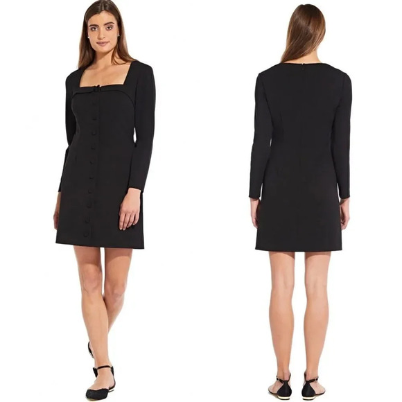 Adrianna Papell Long Sleeve Square Neck Buttoned Dress - Picture 1 of 9
